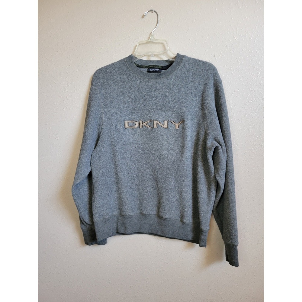 DKNY Women's Crew Neck Sweatshirt SZ S Gray Logo Fleece Casual